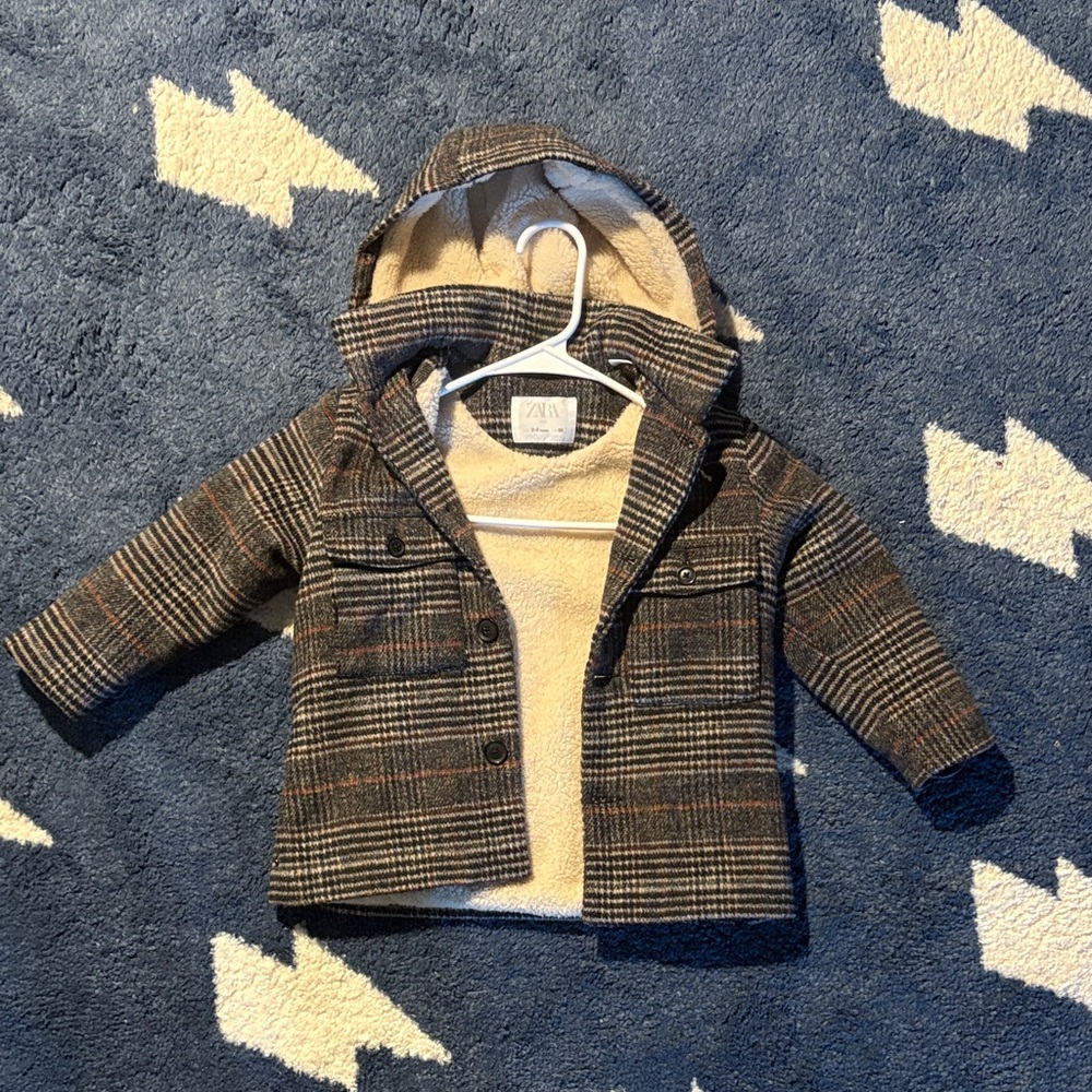 Zara Checkered winter coat with hood